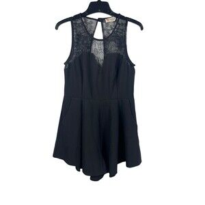 L’ATISTE Romper Womens L Black Lace Halter Sleeveless Skater Pockets Whimsigoth